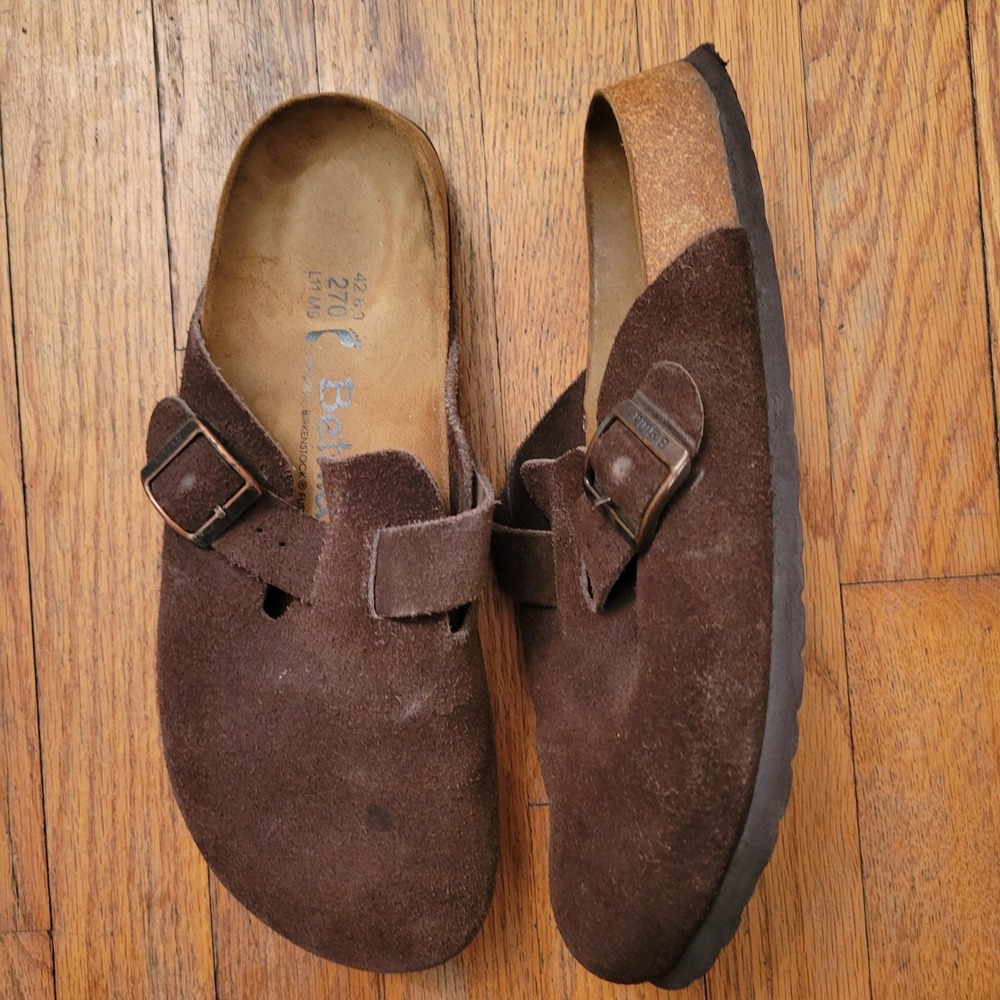 Betula L11 M9 BOSTON Clogs Brown Suede Leather Narrow Slide Mules 42 Birkenstock